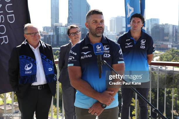 Matt Hodgson addresses the media during the British & Irish Lions Tour of Australia Tickets On Sale National Media Opportunity at Kaarta Gar-Up...