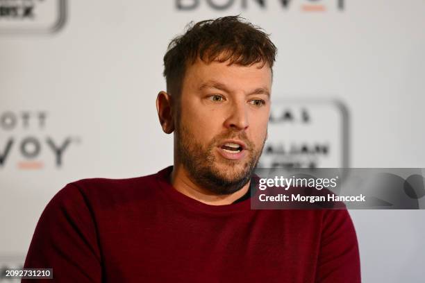 Dylan Alcott speaks to media during a Tour of Facilities at the Formula 1 Australian Grand Prix at Albert Park Grand Prix Circuit on March 18, 2024...