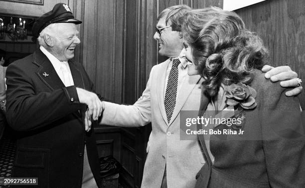 Television Batman Actor Adam West and Actress Lee Meriwether enjoy a laugh with Gilligan's Island' Actor Alan Hale Jr during luncheon at Century...