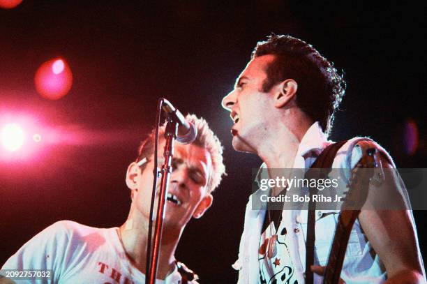 Musicians Joe Strummer and Paul Simonon with The Clash perform onstage during the US Festival at Glen Helen Regional Park, May 28, 1983 in Devore,...