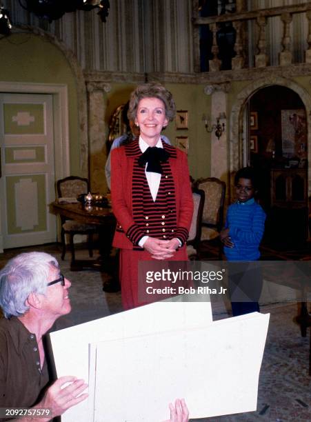United States First Lady Nancy Reagan appears in a scene with Actor Gary Coleman during an episode of the television show 'Diff'rent Strokes, March...