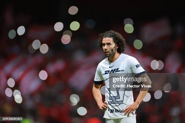 Cesar Huerta of Pumas UNAM looks on during the 12th round match between Toluca and Pumas UNAM as part of the Torneo Clausura 2024 Liga MX at Nemesio...