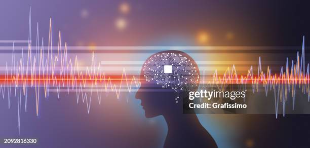 human brain circuit board and recorded electroencephalogram eeg illustration - human head stock illustrations
