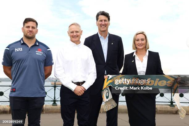 Waratahs and Wallabies player Dave Porecki, Wallabies coach Joe Schmidt, Classic Wallaby John Eales and Marjorie O’Neill, NSW Parliamentary Secretary...