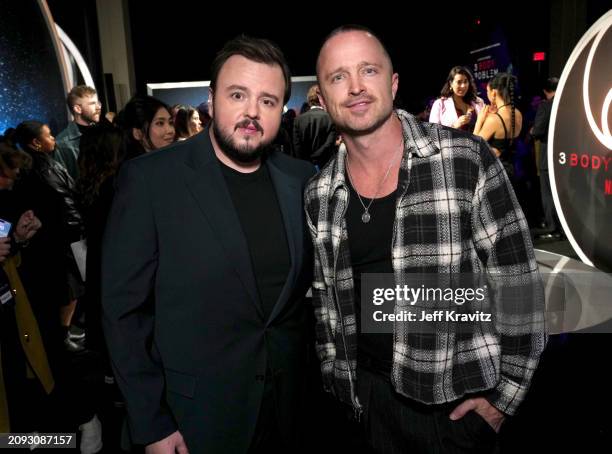 John Bradley and Aaron Paul attend Netflix's "3 Body Problem" Los Angeles Screening Event at Nya Studios on March 17, 2024 in Los Angeles, California.