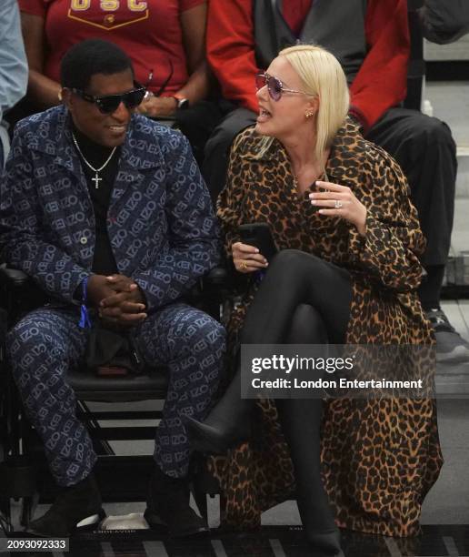 Kenneth "Babyface" Edmonds and Rika Tischendorf attend the game between the Atlanta Hawks and the LA Clippers on March 17, 2024 at Crypto.Com Arena...