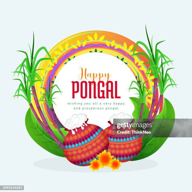 illustrations, cliparts, dessins animés et icônes de happy pongal holiday harvest festival of tamil nadu south india greeting background - earthenware