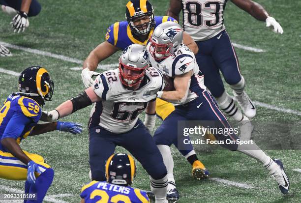 Rex Burkhead of the New England Patriots carries the ball against the Los Angeles Rams in the second half of Super Bowl LIII on February 3, 2019 at...