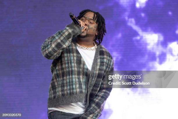 Rapper 03 Greedo performs onstage during day 3 of Rolling Loud at Hollywood Park Grounds on March 17, 2024 in Inglewood, California.