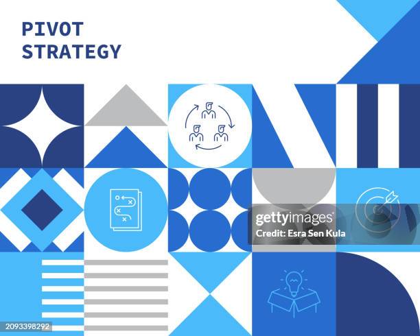 pivot strategy concept bauhaus style background design with editable stroke line icons - onboarding infographic stock illustrations
