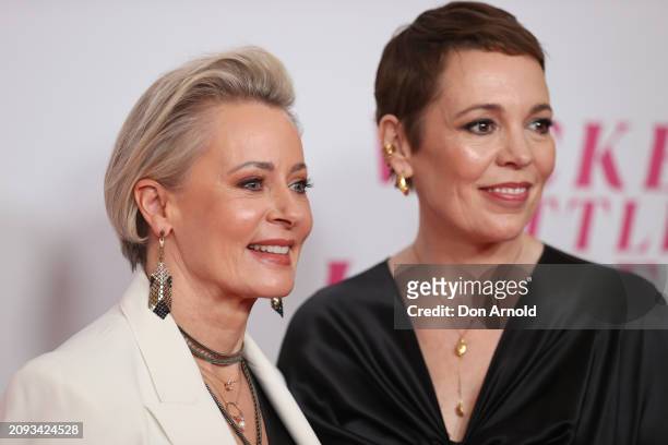 Amanda Keller and Olivia Colman attend a special screening of "Wicked Little Letters" at The Ritz Cinema on March 18, 2024 in Sydney, Australia.