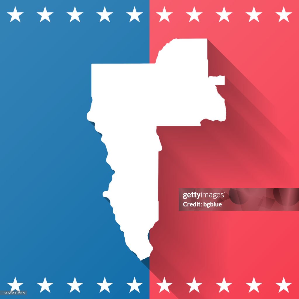 Nez Perce County, Idaho. Map on blue and red background