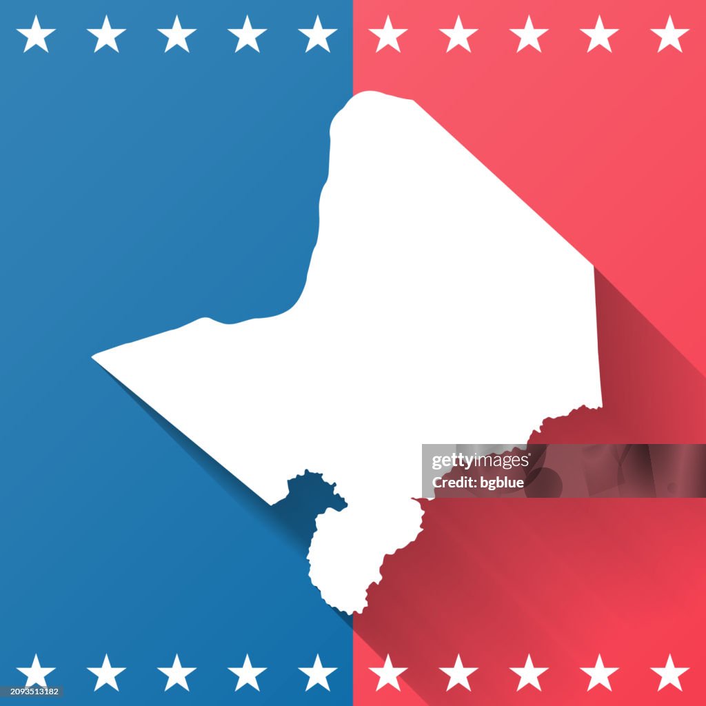 Cabell County, West Virginia. Map on blue and red background