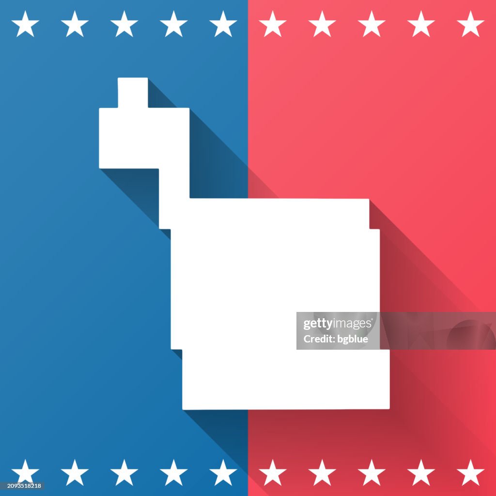 Ward County, North Dakota. Map on blue and red background