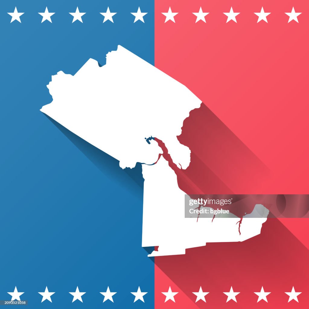 Craven County, North Carolina. Map on blue and red background