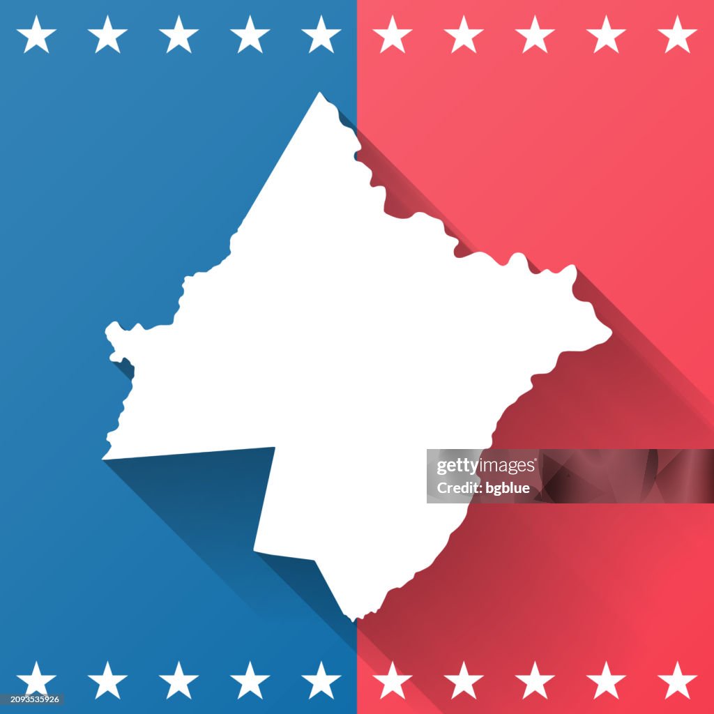 Pike County, Pennsylvania. Map on blue and red background