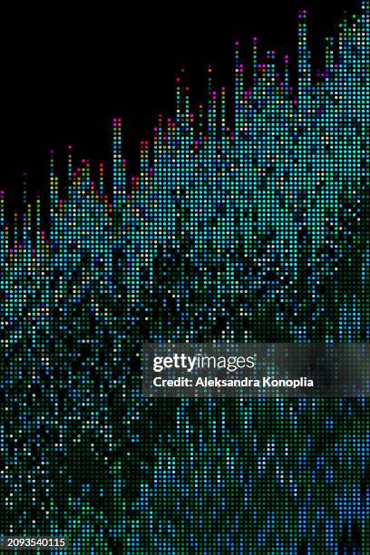 abstract led screen texture, dot rgb tv background, half tone dots, motion glitch interlaced multicolored distorted textured futuristic design with circle color variation horizontal striped pattern. digital signal, broadcasting error border. - digital equalizer stock pictures, royalty-free photos & images