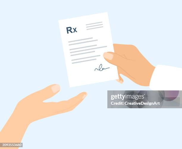 doctor giving medical prescription to patient. healthcare, medicine and treatment concept - hand paper stock illustrations