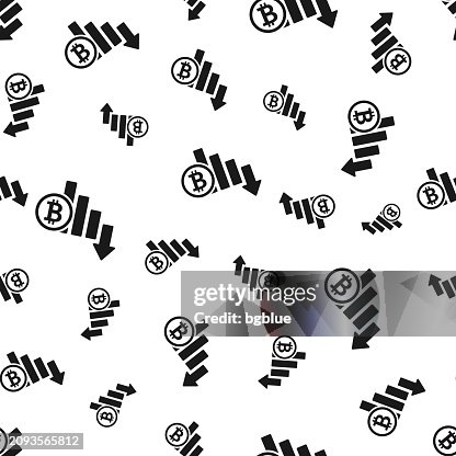 Bitcoin rate decrease. Seamless pattern. Icons on white background Bitcoin rate decrease. Seamless pattern. Icons on white background