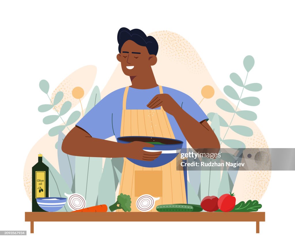 Vector Kitchen Man Man With Vegetables At Kitchen Vector High-Res Vector Graphic - Getty ...