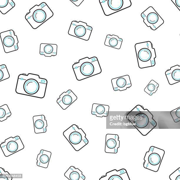 camera. seamless pattern. line icons on white background - photo shoot vector stock illustrations