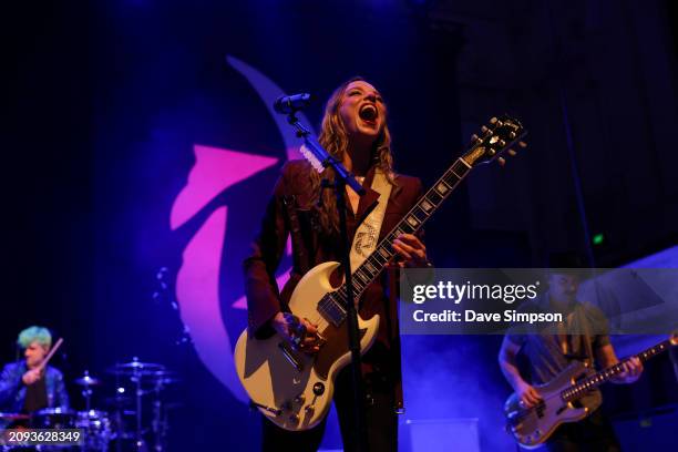 Lzzy Hale of Halestorm performs at Auckland Town Hall on March 18, 2024 in Auckland, New Zealand.