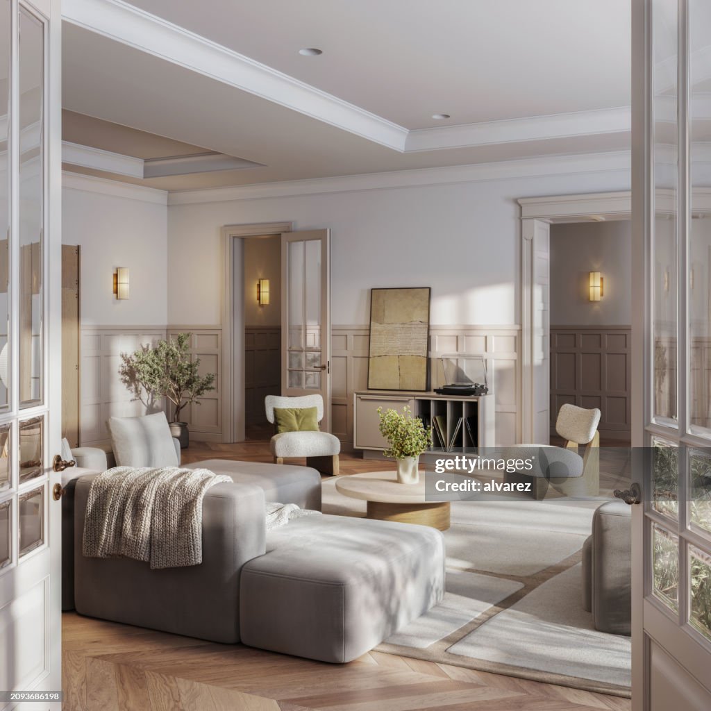 Digitally Staged Open-Concept Living Space