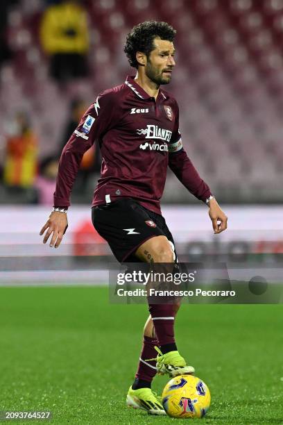 Antonio Candreva of US Salernitana during the Serie A TIM match between US Salernitana and US Lecce at Stadio Arechi on March 16, 2024 in Salerno,...