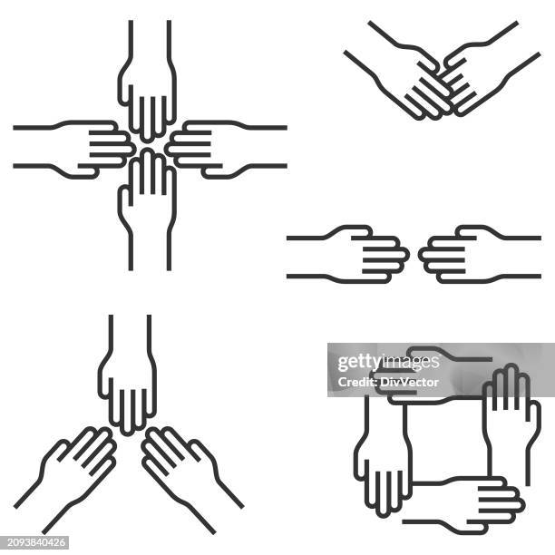 team work icon set - teamwork hands stock illustrations