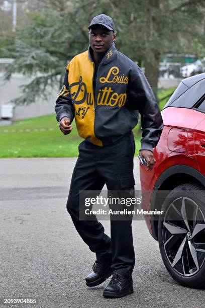 Randal Kolo Muani arrives at Centre National du Football as part of the French national team's preparation for upcoming friendly football matches on...