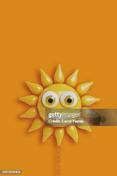 happy sun in balloon style floating in orange background - beach stock illustrations stock pictures, royalty-free photos & images