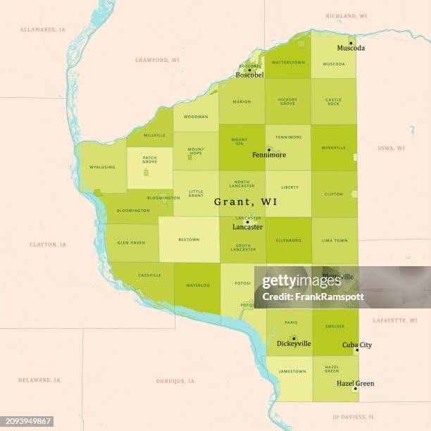 wi grant county vector map green - lancaster stock illustrations