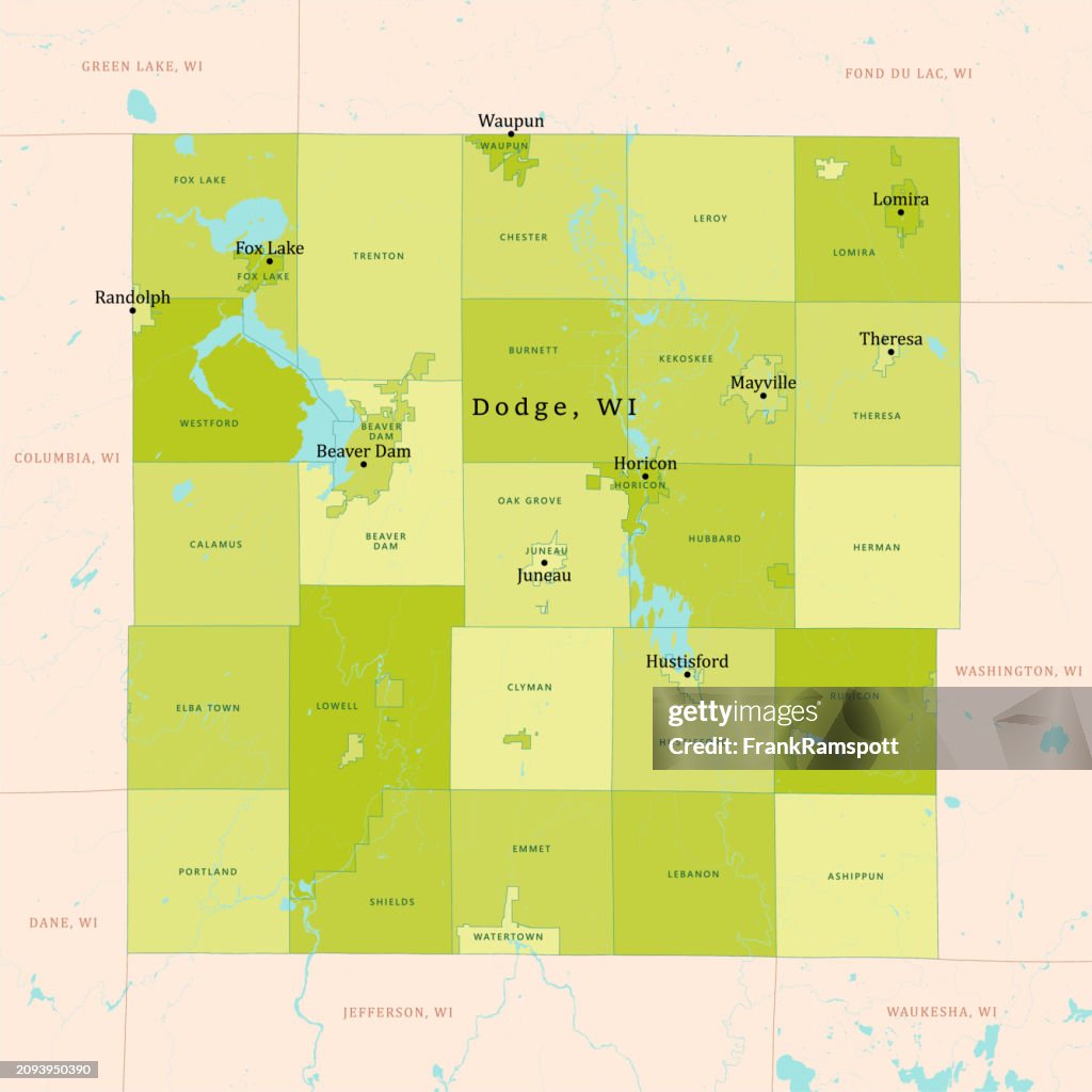 WI Dodge County Mapa Vectorial Verde