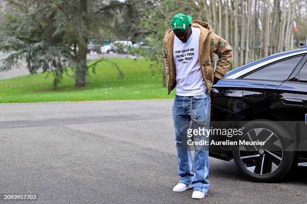 Marcus Thuram arrives at Centre National du Football as part of the French national team's preparation for upcoming friendly football matches on...