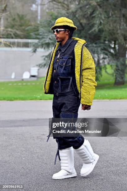 Jules Kounde arrives at Centre National du Football as part of the French national team's preparation for upcoming friendly football matches on March...