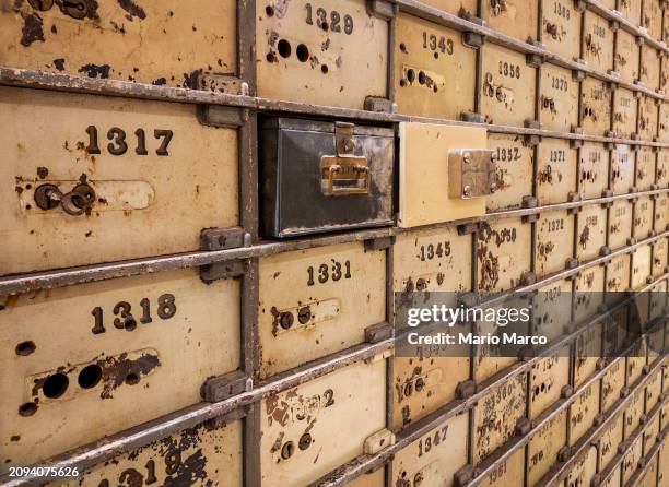 old bank safety deposit boxes - draft period closes stock pictures, royalty-free photos & images