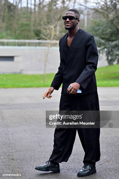 Ibrahima Konate arrives at Centre National du Football as part of the French national team's preparation for upcoming friendly football matches on...