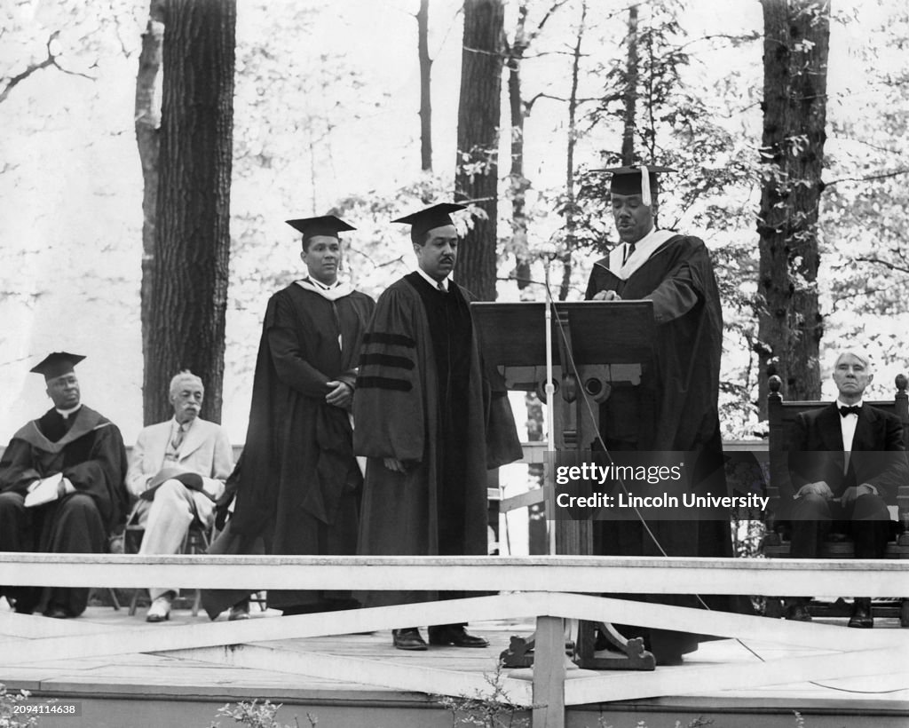 Langston Hughes and Manuel Rivero receiving honorary degrees in the 1940s