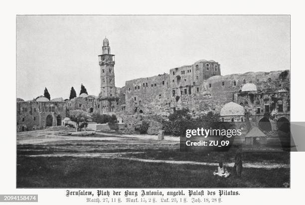 antonia-festung in jerusalem, israel, halbtondruck, erschienen 1899 - antonia fortress stock-grafiken, -clipart, -cartoons und -symbole