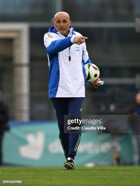 Head coach of Italy Luciano Spalletti reacts during a Italy training session at Centro Sportivo Giulio Onesti on March 18, 2024 in Rome, Italy.