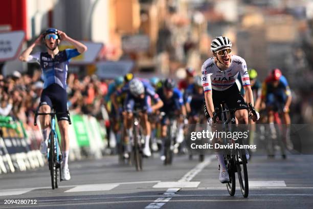 Tadej Pogacar of Slovenia and UAE Emirates Team crosses the finish line as second place during the 103rd Volta Ciclista a Catalunya 2024, Stage 1 a...