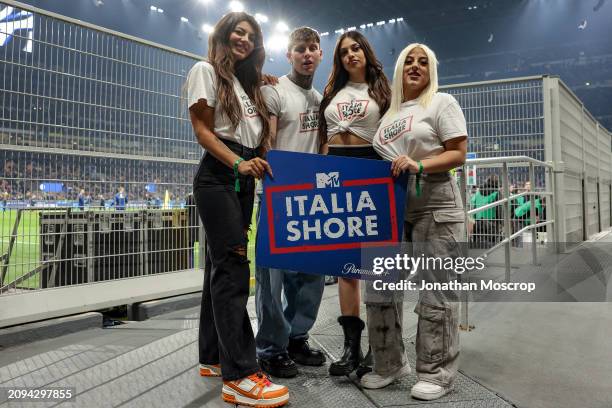 Cast members , Jasmin Melika Salvati, Francesco Russo "Skino", Asia Calamassi and Gilda Provenzano "Giss" of the Paramount + and MTV series Italia...