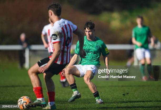 Darren Palmer of Newcastle United looks to intercept play during the Premier League 2 match between Sunderland and Newcastle United at The Academy of...