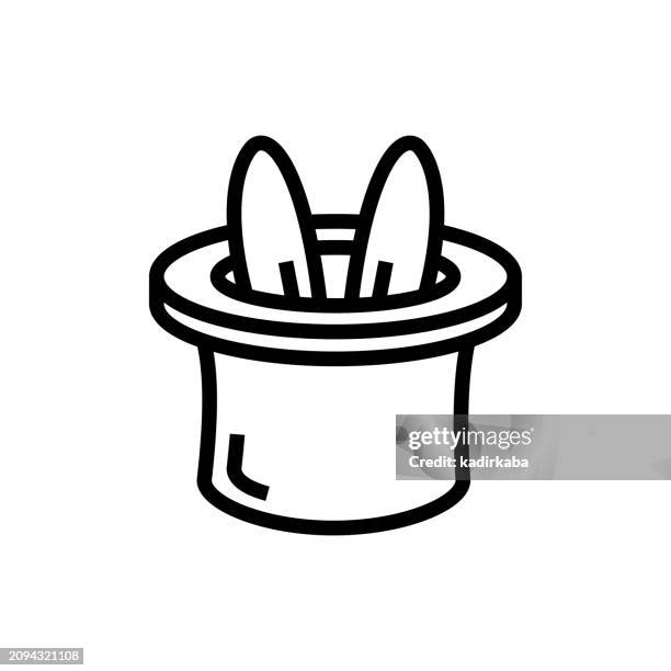 pulling a rabbit out of a hat line icon. magician, wizard. - wizard hat and wand stock illustrations