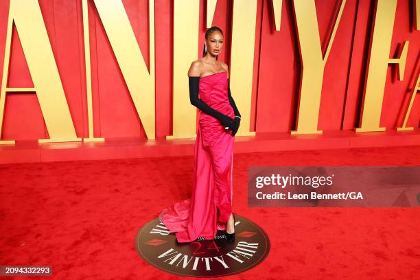 Joan Smalls attends 2024 Vanity Fair Oscar Party Hosted by Radhika Jones at Wallis Annenberg Center for the Performing Arts on March 10, 2024 in...