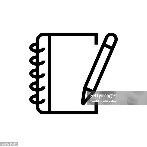 ilustrações de stock, clip art, desenhos animados e ícones de sketchbook line icon. design, sketch, draw, pen, art, notebook. - bloco espiral