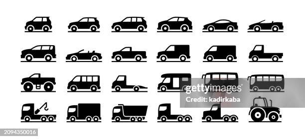 cars icon set. auto, car, mini van, truck, tractor, 4x4, sedan. - limousine stock illustrations