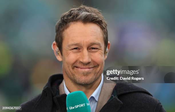 Former England international, now ITV rugby pundit, Jonny Wilkinson looks on during the Guinness Six Nations 2024 match between England and Ireland...