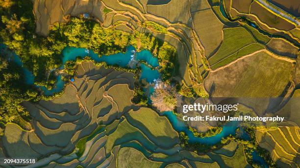 aerial view of weekacura waterfalls in sumba, indonesia - physical geography stock pictures, royalty-free photos & images