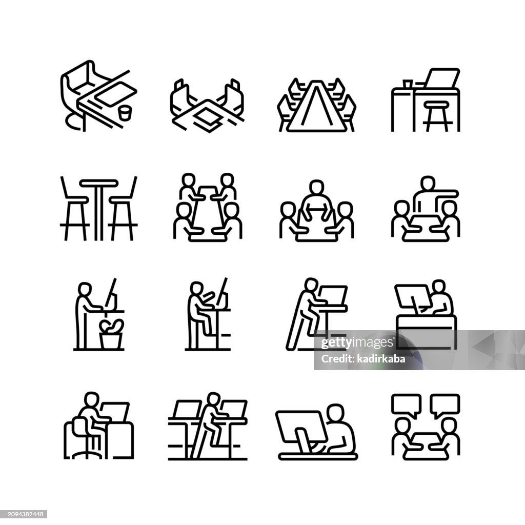 Coworking Line Icon Set. Business People, Meeting, Office, Teamwork, Manager.